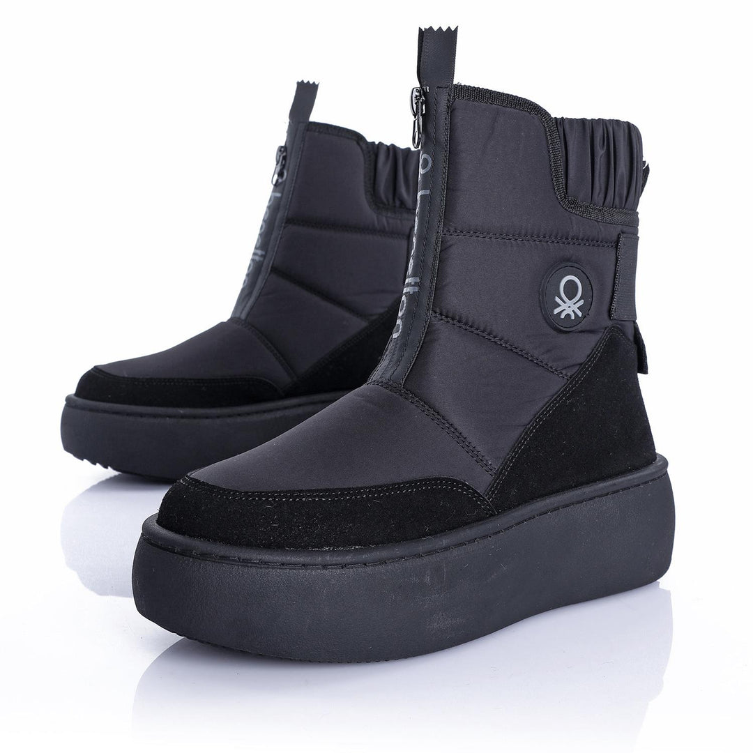 Benetton Tanse Kadın Kalın Taban Paraşüt Kumaş Siyah Kar Botu BN-50068