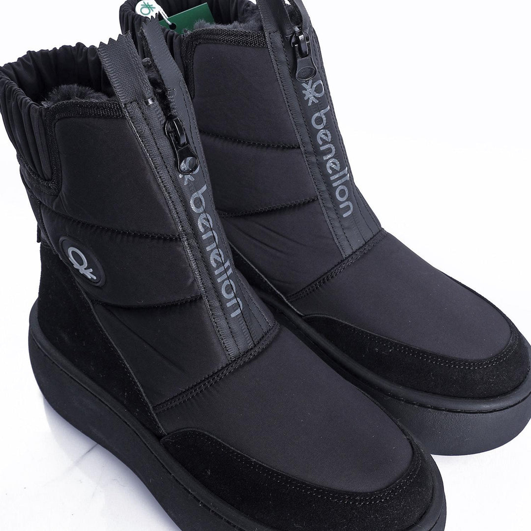 Benetton Tanse Kadın Kalın Taban Paraşüt Kumaş Siyah Kar Botu BN-50068
