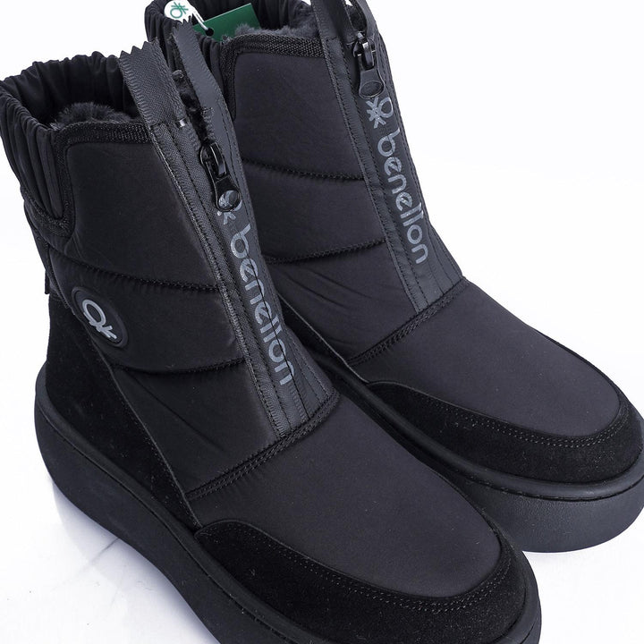 Benetton Tanse Kadın Kalın Taban Paraşüt Kumaş Siyah Kar Botu BN-50068