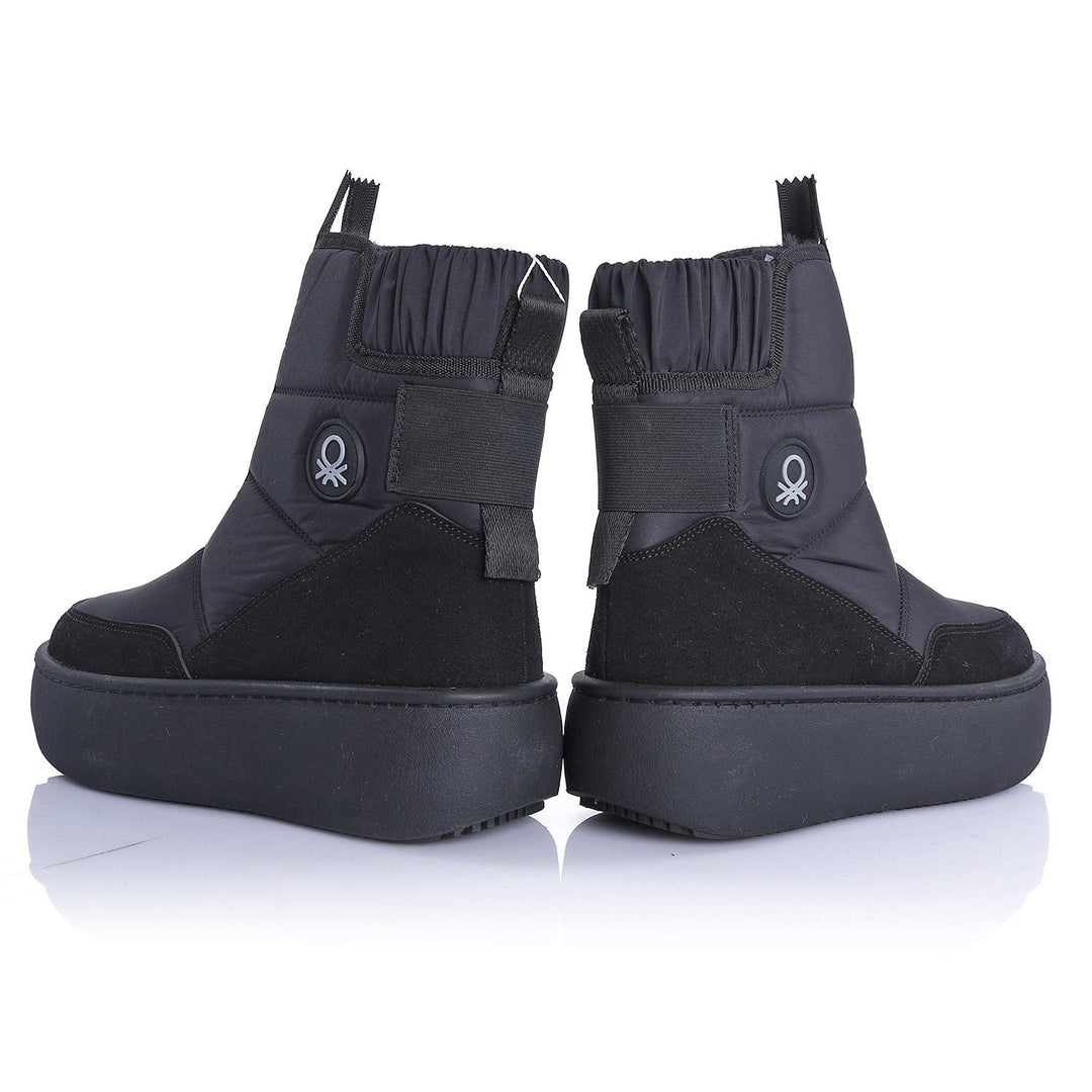 Benetton Tanse Kadın Kalın Taban Paraşüt Kumaş Siyah Kar Botu BN-50068