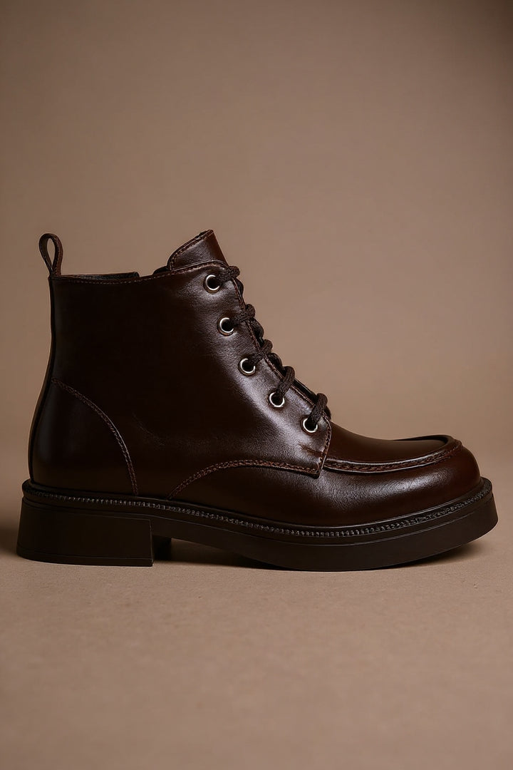 Tayone Kahve Kırışık Rugan Bağcıklı Fermuarlı Kadın Bot