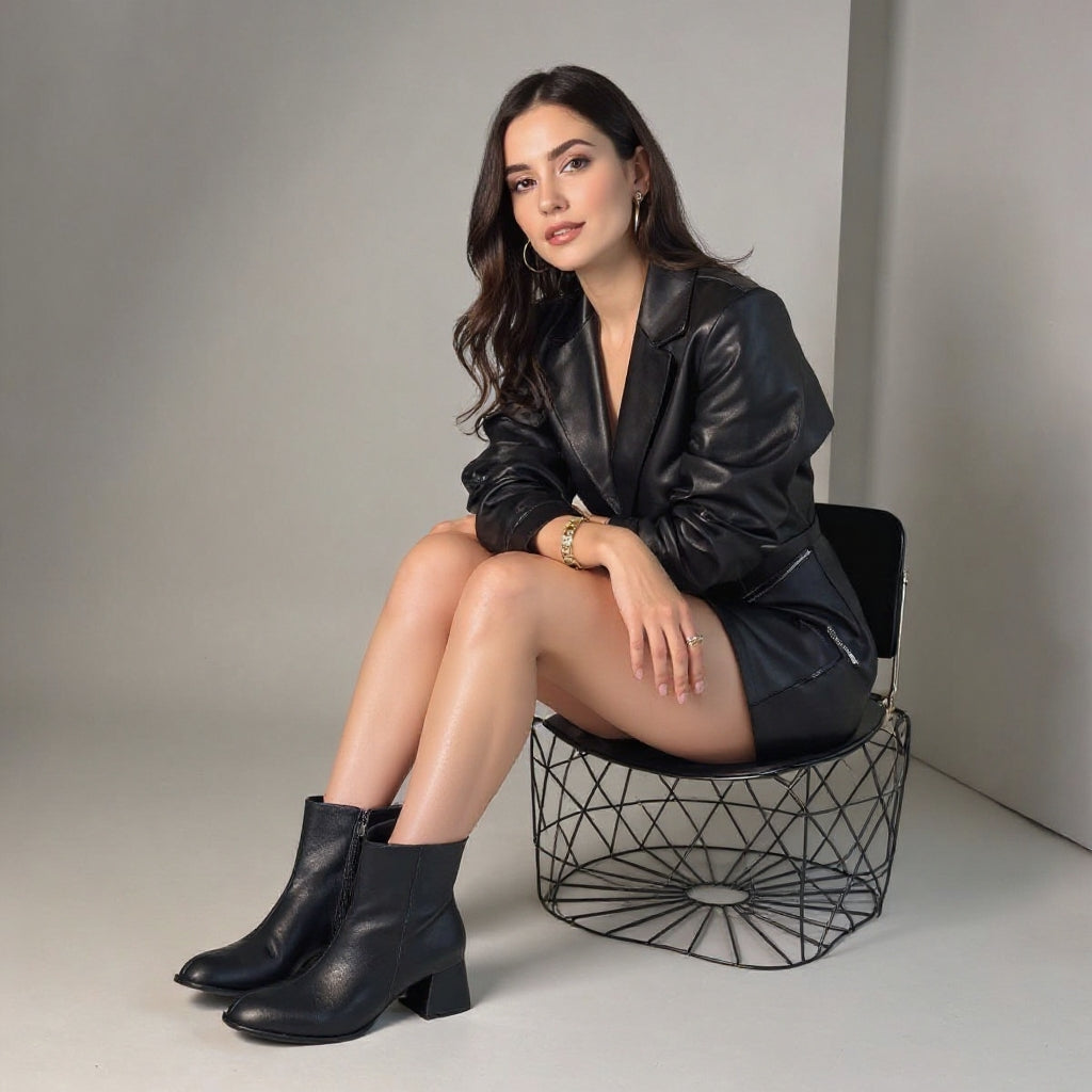 Tendy Siyah Kadın Topuklu Fermuarlı Bot