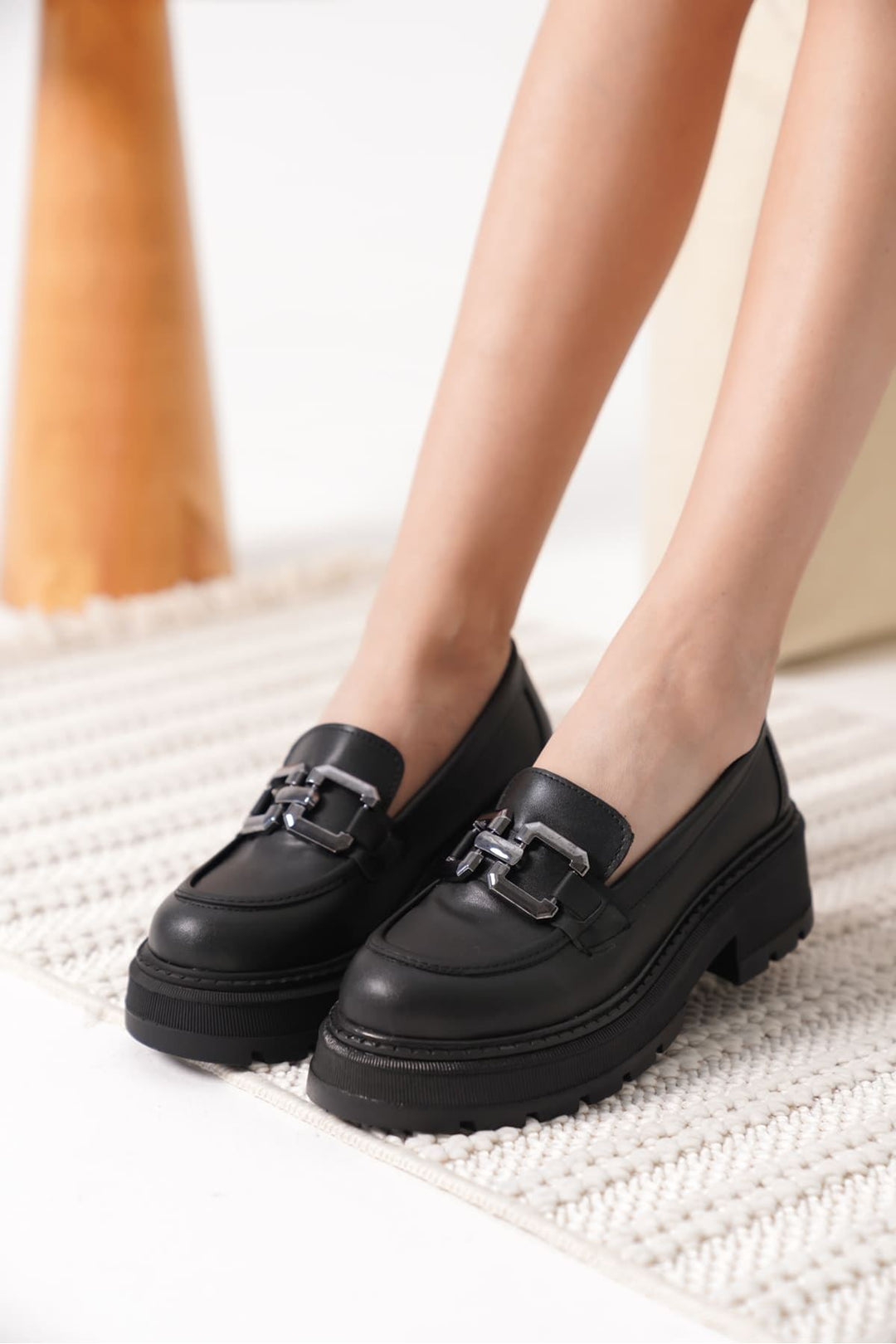 Terry Kadın Tokalı Siyah Loafer Ayakkabı