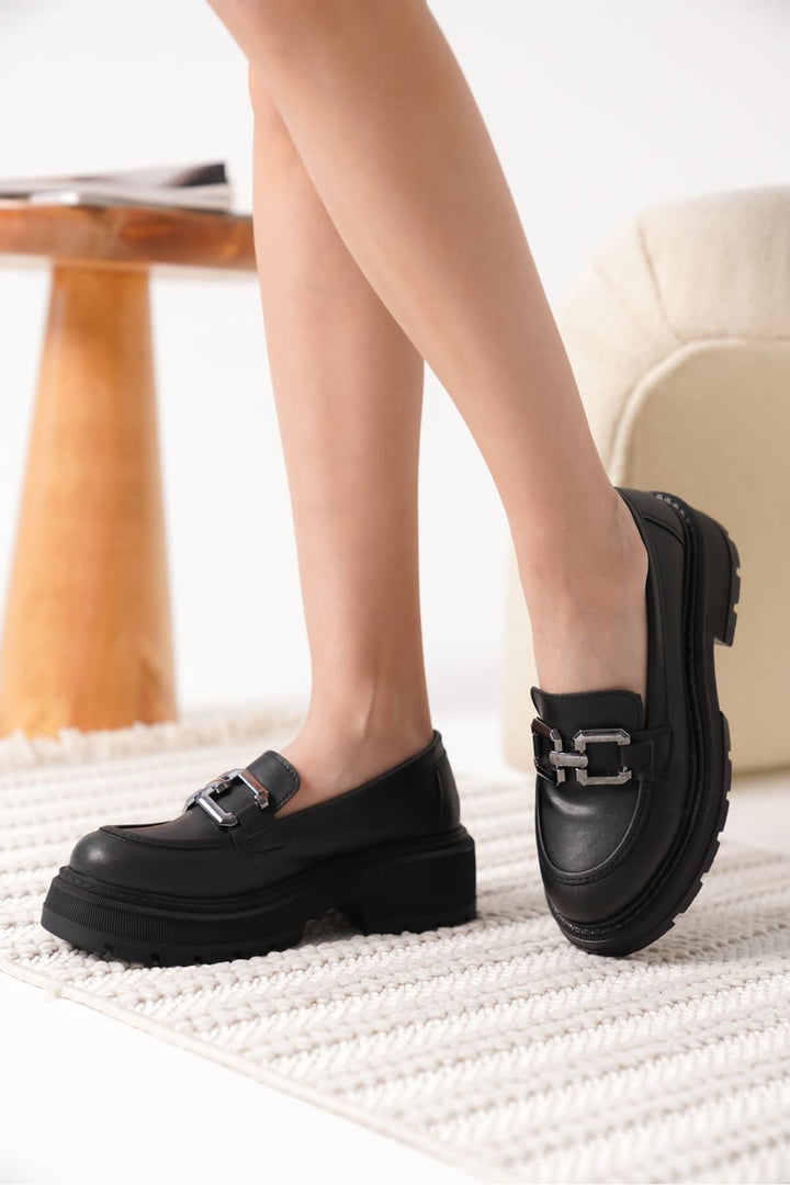 Terry Kadın Tokalı Siyah Loafer Ayakkabı