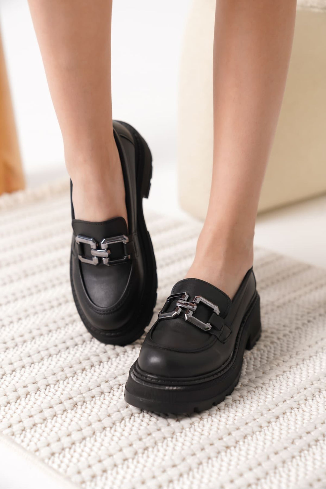 Terry Kadın Tokalı Siyah Loafer Ayakkabı