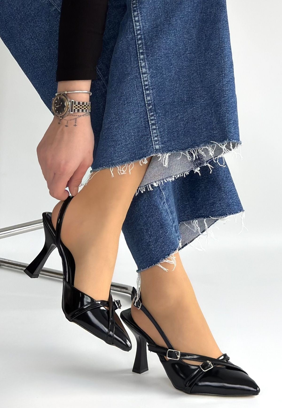 Tetti Kadın Siyah Rugan Topuklu Ayakkabı