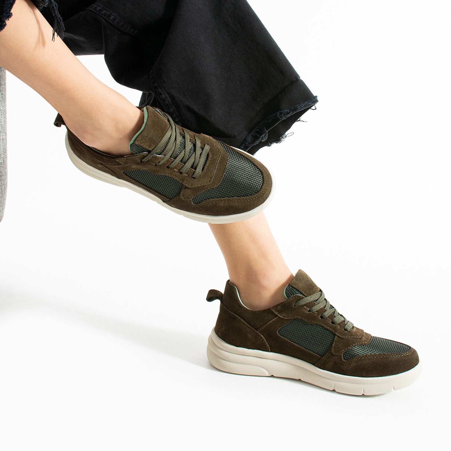 Thaes Kadın Hakiki Süet Deri Haki Spor Ayakkabı