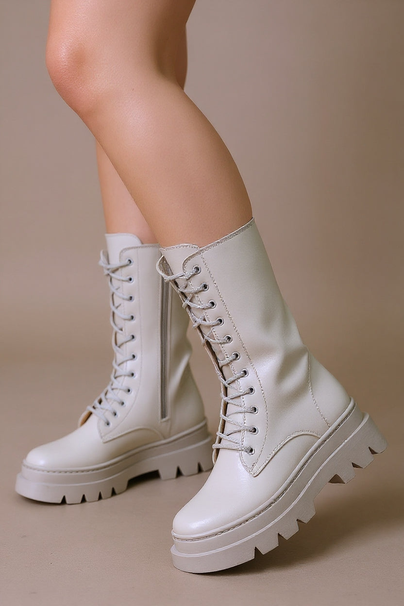 Toir Bej Kadın Bağcıklı Fermuarlı Postal Bot