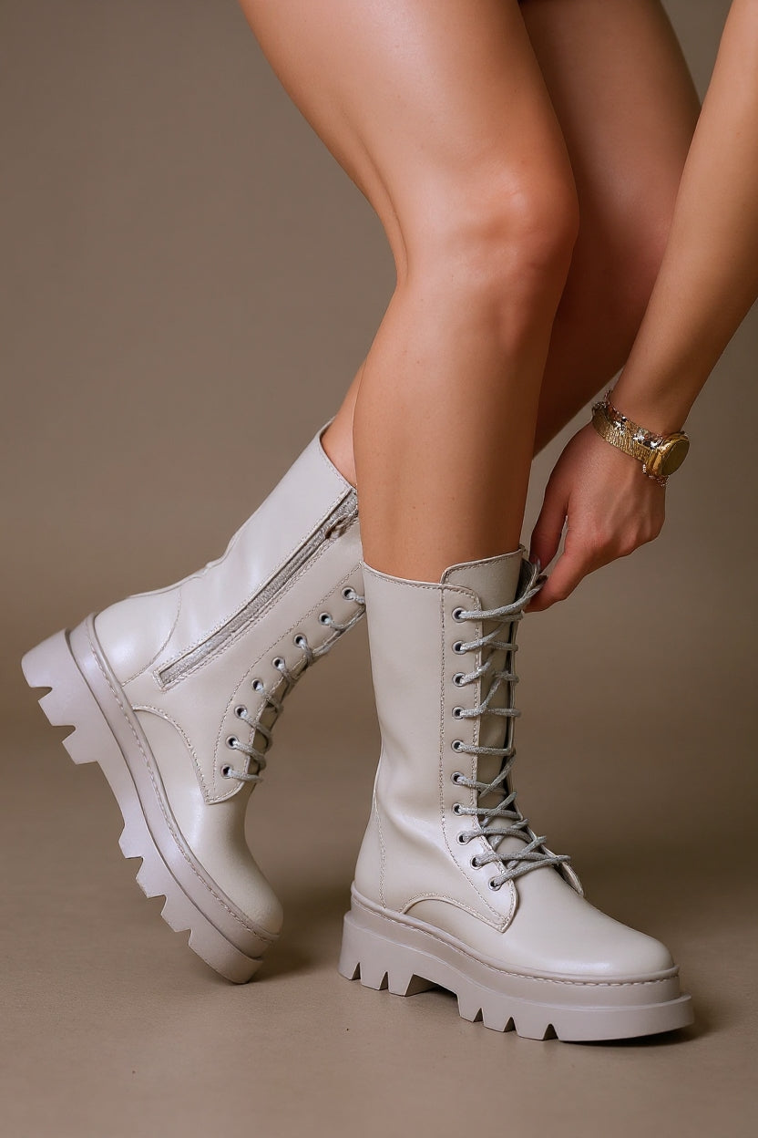 Toir Bej Kadın Bağcıklı Fermuarlı Postal Bot