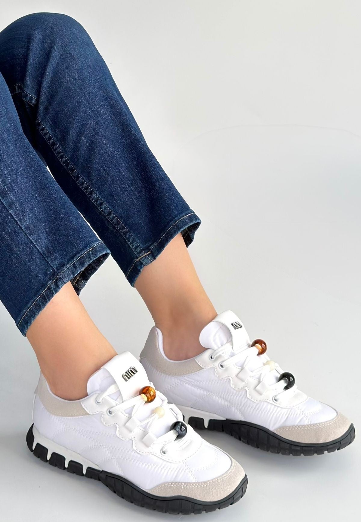 Tues Kadın Beyaz Nubuk Bağcıklı Spor Ayakkabı