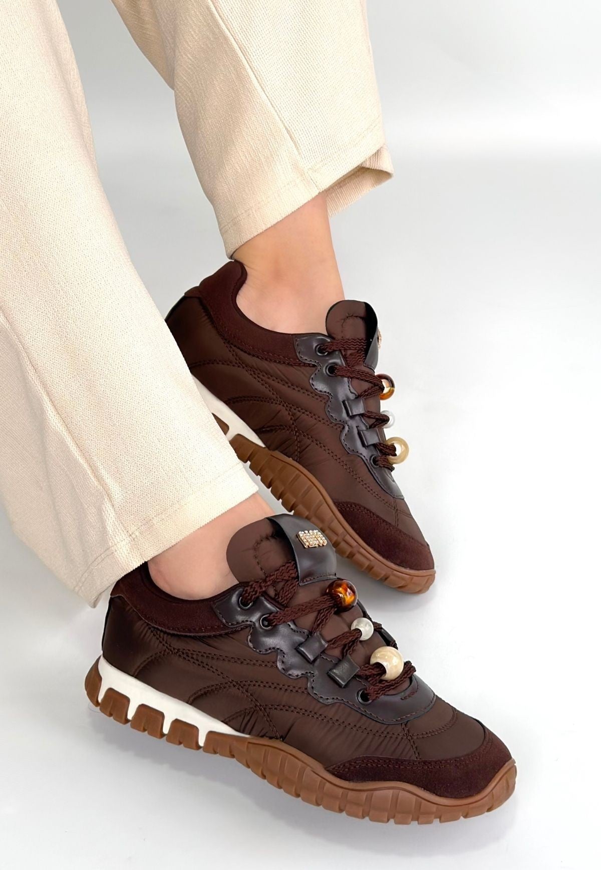 Tues Kadın Kahverengi Nubuk Bağcıklı Spor Ayakkabı