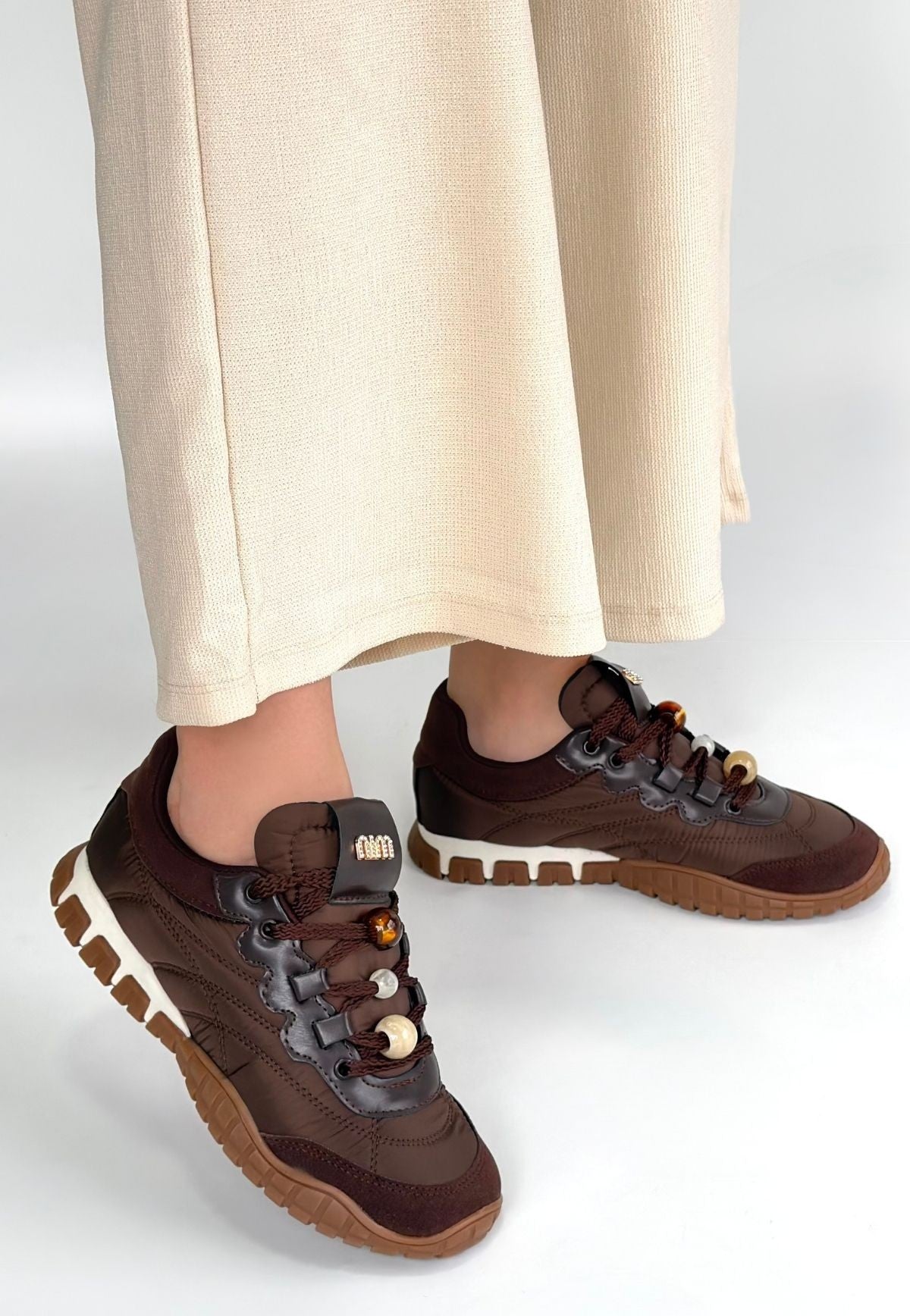 Tues Kadın Kahverengi Nubuk Bağcıklı Spor Ayakkabı