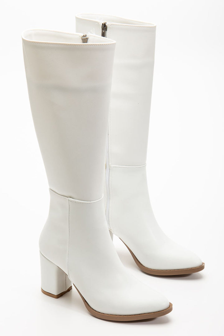 Fulern Beyaz Topuklu Kadın Çizme