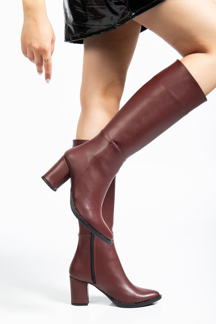 Fulern Bordo Topuklu Kadın Çizme