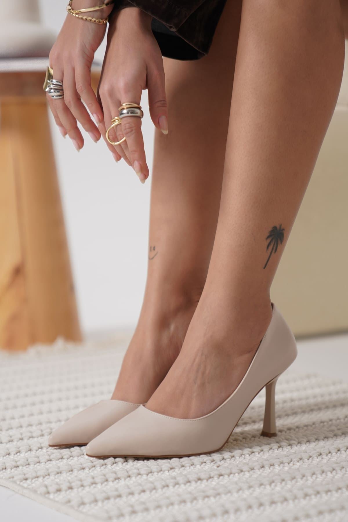 Zelena Kadın Mat Bej Stiletto Topuklu Ayakkabı