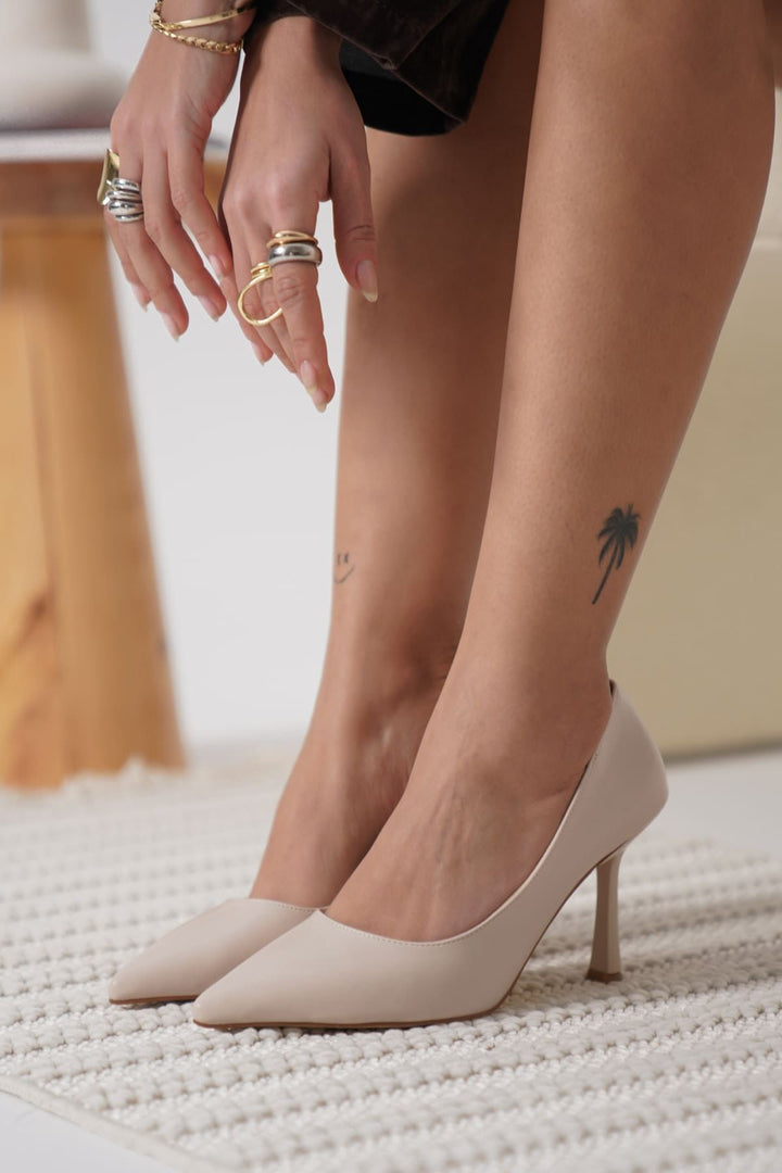 Zelena Kadın Mat Bej Stiletto Ayakkabı