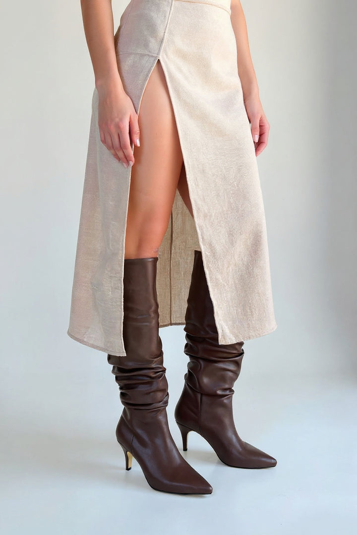 Zelya Kahverengi Topuklu Kadın Çizme