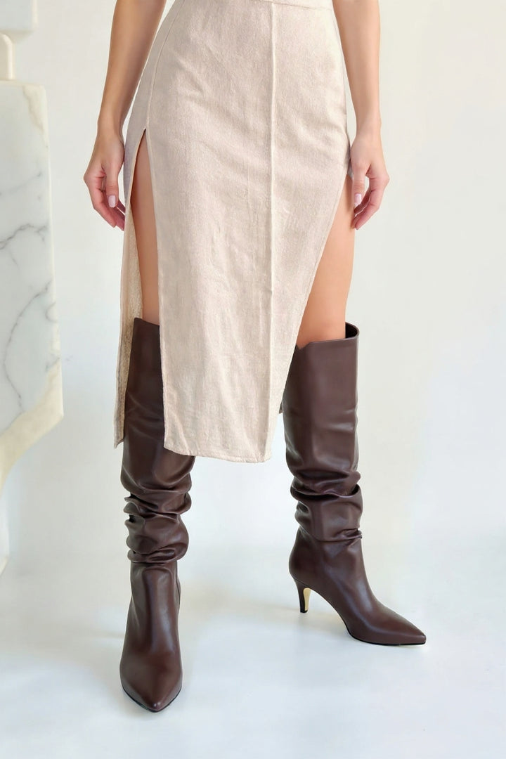 Zelya Kahverengi Topuklu Kadın Çizme