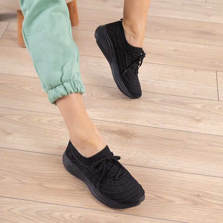 Torio Siyah Triko Bağcıklı Kadın Spor Ayakkabı