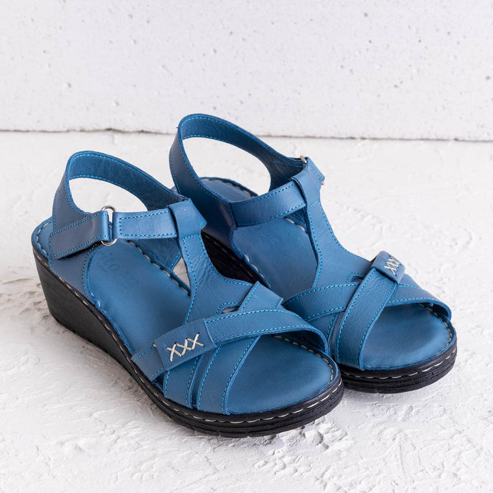 Elroy  Hakiki Deri Mavi Kadın Sandalet