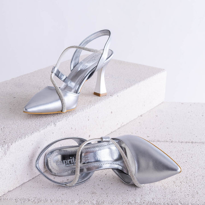 Özel Gün Davet Düğün Nişan Söz İçin Abiye Şık Rahat Yüksek Topuk Loria Gümüş Kadın Topuklu Ayakkabı