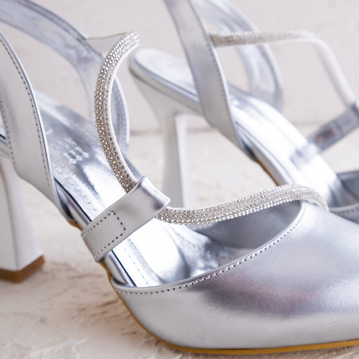 Özel Gün Davet Düğün Nişan Söz İçin Abiye Şık Rahat Yüksek Topuk Loria Gümüş Kadın Topuklu Ayakkabı