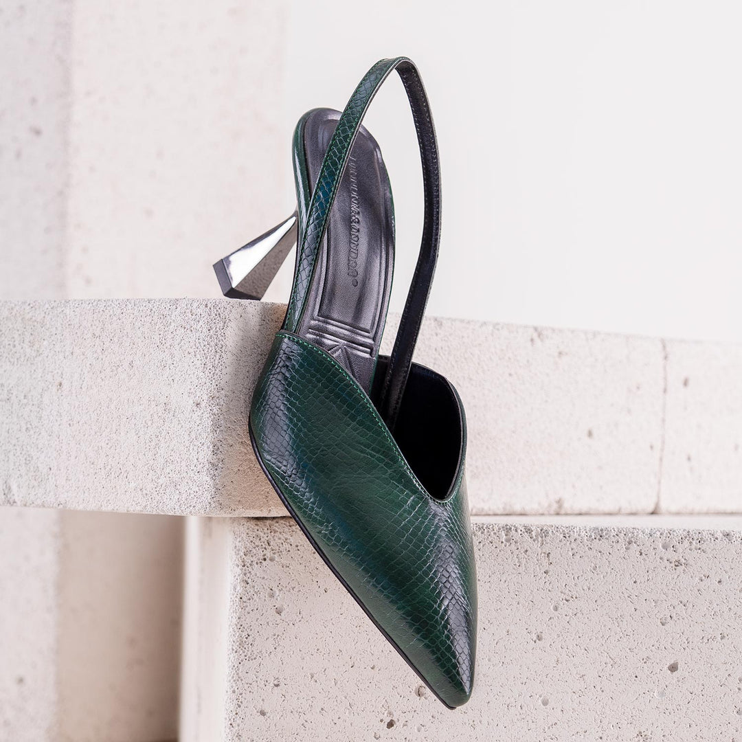 Saras Kadın Stiletto Arkası Açık Sivri Burun Yeşil Topuklu Ayakkabı
