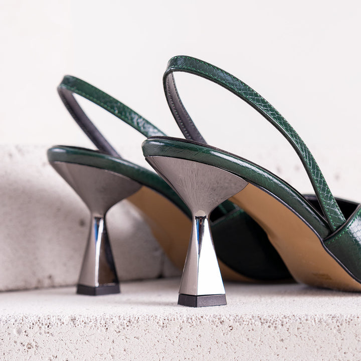 Saras Kadın Stiletto Arkası Açık Sivri Burun Yeşil Topuklu Ayakkabı