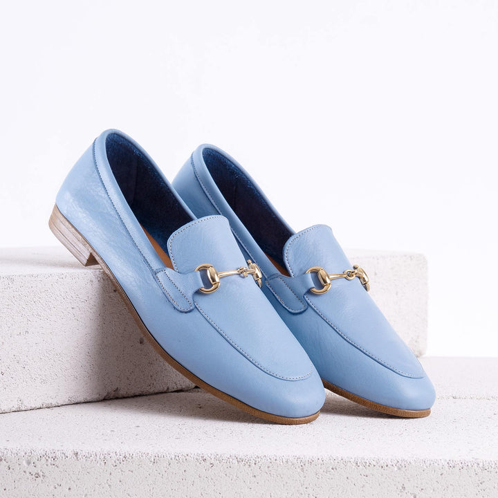 Fertus Tokalı Hakiki Deri Mavi Kadın Loafer Ayakkabı