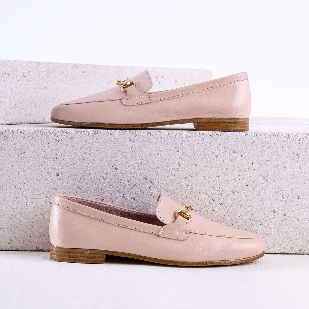 Fertus Tokalı Hakiki Deri Pudra Kadın Loafer Ayakkabı