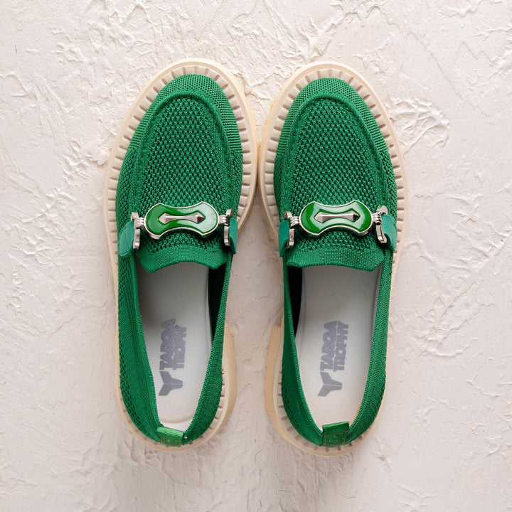 Rinsel Tokalı Yeşil Triko Kadın Loafer Ayakkabı
